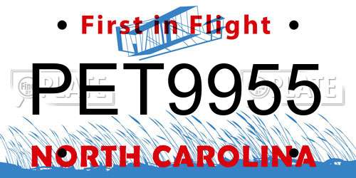 PET9955 North Carolina License Plate