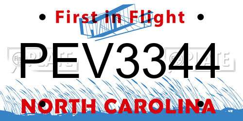 PEV3344 North Carolina License Plate