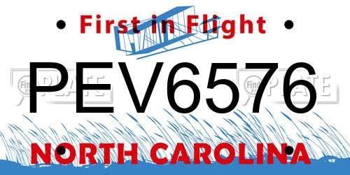 PEV6576 North Carolina License Plate