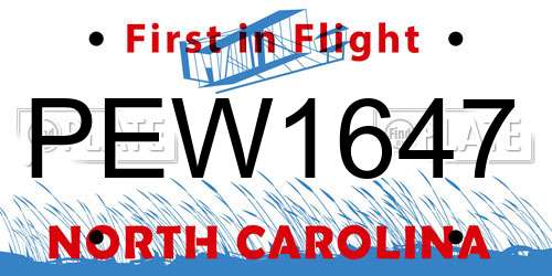 PEW1647 North Carolina License Plate