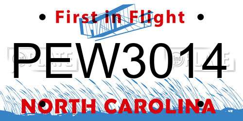 PEW3014 North Carolina License Plate