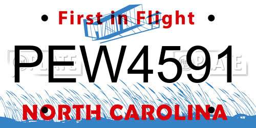 PEW4591 North Carolina License Plate