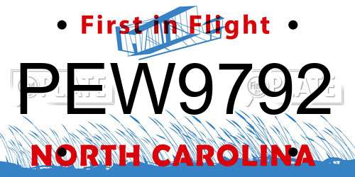 PEW9792 North Carolina License Plate