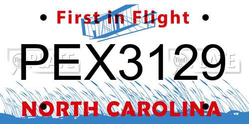 PEX3129 North Carolina License Plate