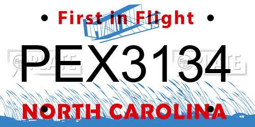 PEX3134 North Carolina License Plate