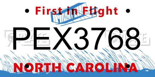 PEX3768 North Carolina License Plate