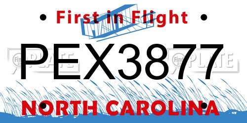 PEX3877 North Carolina License Plate