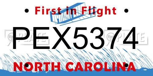 PEX5374 North Carolina License Plate