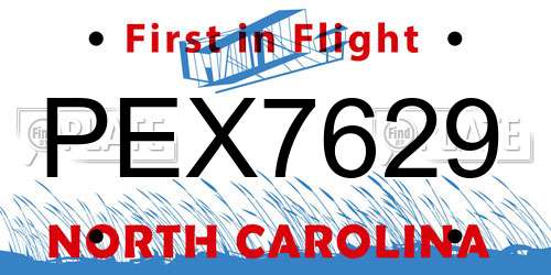 PEX7629 North Carolina License Plate