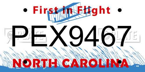 PEX9467 North Carolina License Plate