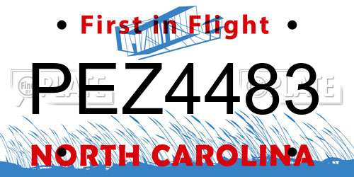 PEZ4483 North Carolina License Plate
