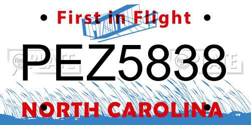 PEZ5838 North Carolina License Plate