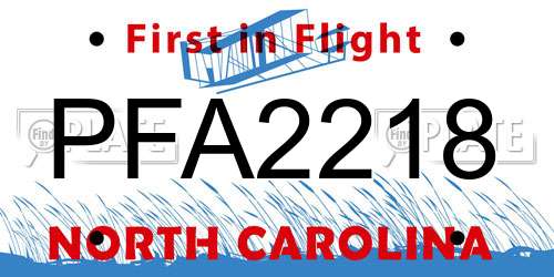 PFA2218 North Carolina License Plate