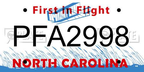 PFA2998 North Carolina License Plate