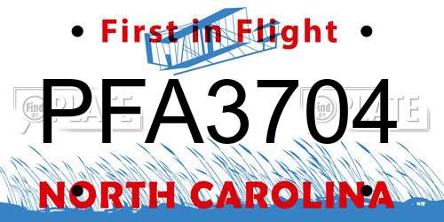PFA3704 North Carolina License Plate