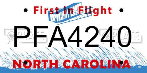 PFA4240 North Carolina License Plate