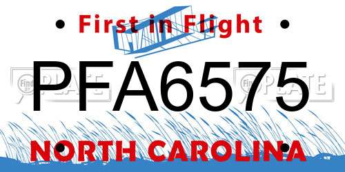 PFA6575 North Carolina License Plate