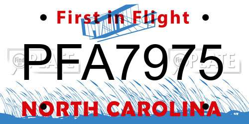 PFA7975 North Carolina License Plate