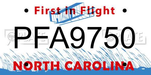 PFA9750 North Carolina License Plate