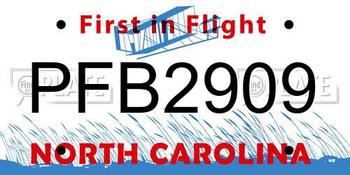 PFB2909 North Carolina License Plate