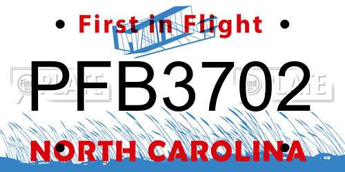 PFB3702 North Carolina License Plate
