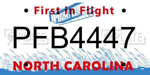 PFB4447 North Carolina License Plate