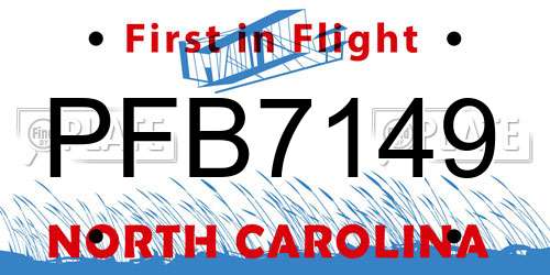 PFB7149 North Carolina License Plate