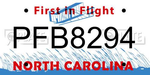 PFB8294 North Carolina License Plate