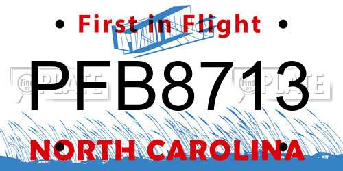 PFB8713 North Carolina License Plate