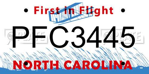PFC3445 North Carolina License Plate