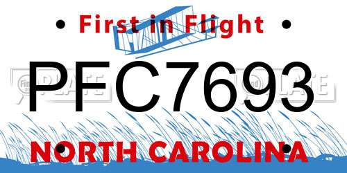 PFC7693 North Carolina License Plate