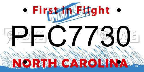PFC7730 North Carolina License Plate