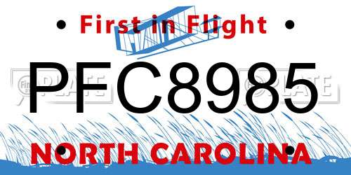 PFC8985 North Carolina License Plate