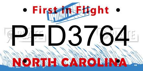 PFD3764 North Carolina License Plate