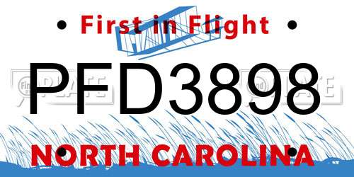 PFD3898 North Carolina License Plate