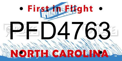 PFD4763 North Carolina License Plate