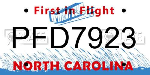 PFD7923 North Carolina License Plate