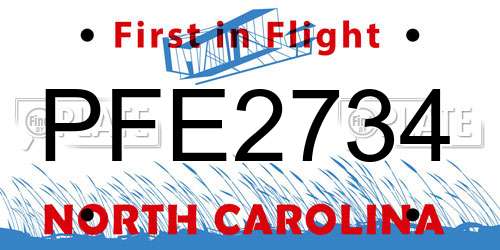 PFE2734 North Carolina License Plate