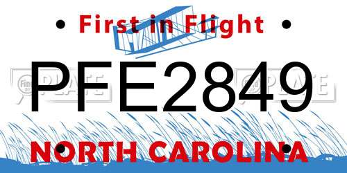 PFE2849 North Carolina License Plate