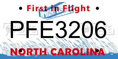 PFE3206 North Carolina License Plate