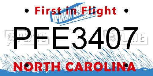 PFE3407 North Carolina License Plate