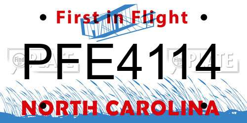PFE4114 North Carolina License Plate