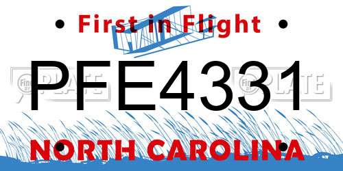 PFE4331 North Carolina License Plate