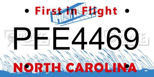 PFE4469 North Carolina License Plate