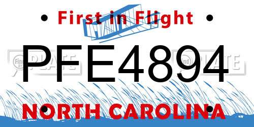 PFE4894 North Carolina License Plate