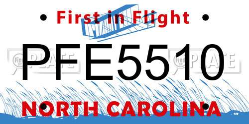 PFE5510 North Carolina License Plate