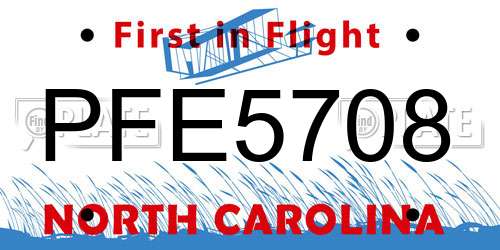 PFE5708 North Carolina License Plate