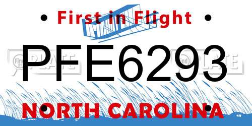 PFE6293 North Carolina License Plate