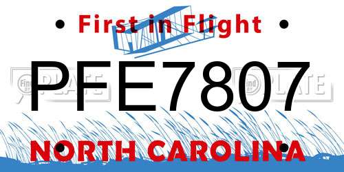 PFE7807 North Carolina License Plate