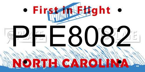PFE8082 North Carolina License Plate